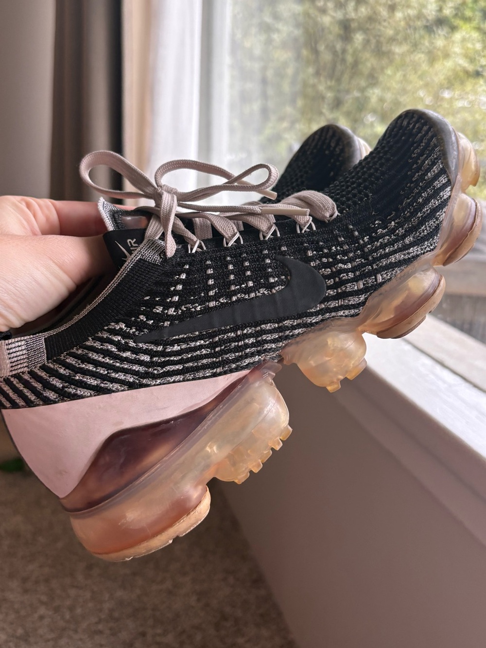 Nike Women's Black and Pink VaporMax Flyknit Sneakers